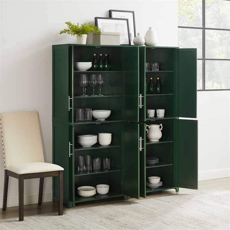 Pemberly Row Contemporary 2-Piece Kitchen Storage Pantry Set in Green