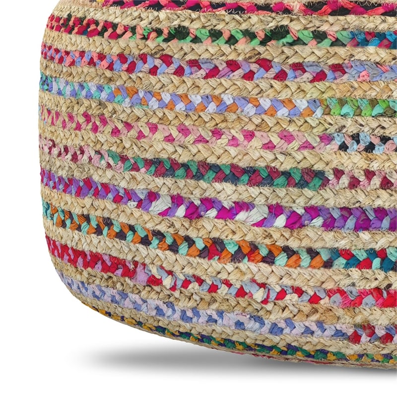Pemberly Row Boho Contemporary Round Large Pouf in Multi Color