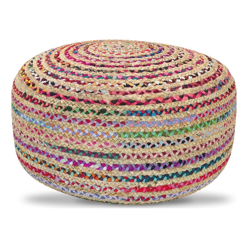 Pemberly Row Boho Contemporary Round Large Pouf in Multi Color