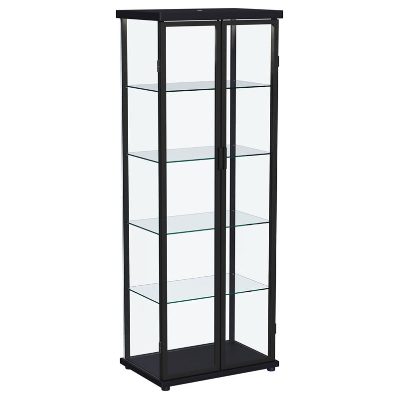 Pemberly Row 4-Shelf Wood Display Curio Cabinet with LED Lighting in Black