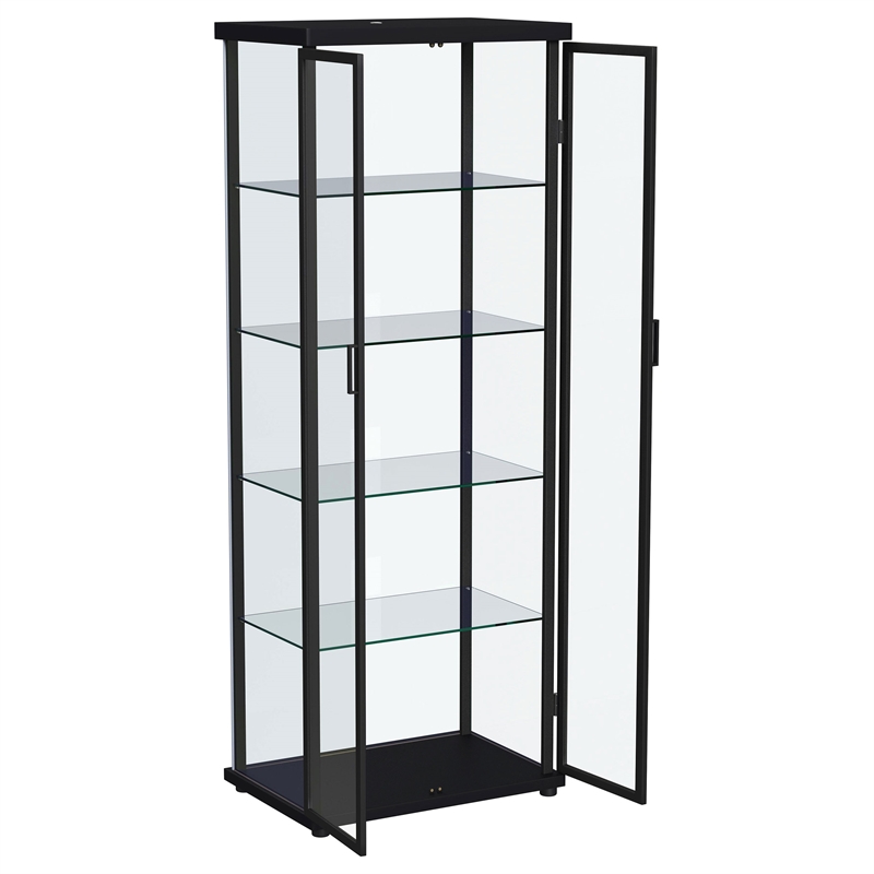 Pemberly Row 4-Shelf Wood Display Curio Cabinet with LED Lighting in Black