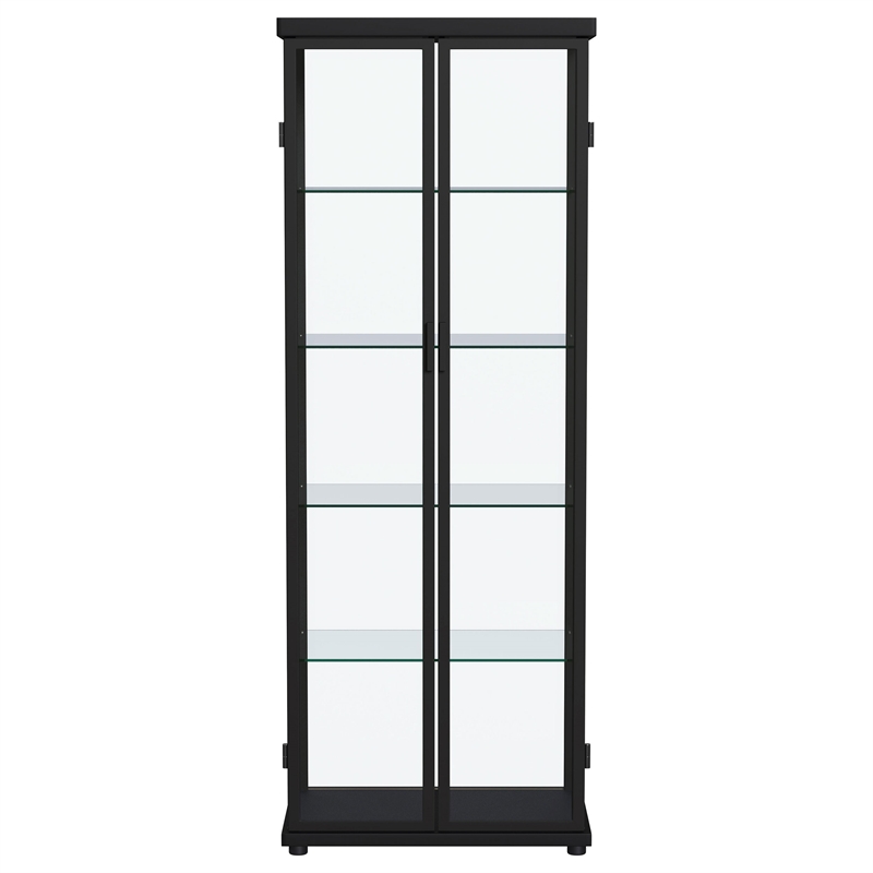 Pemberly Row 4-Shelf Wood Display Curio Cabinet with LED Lighting in Black