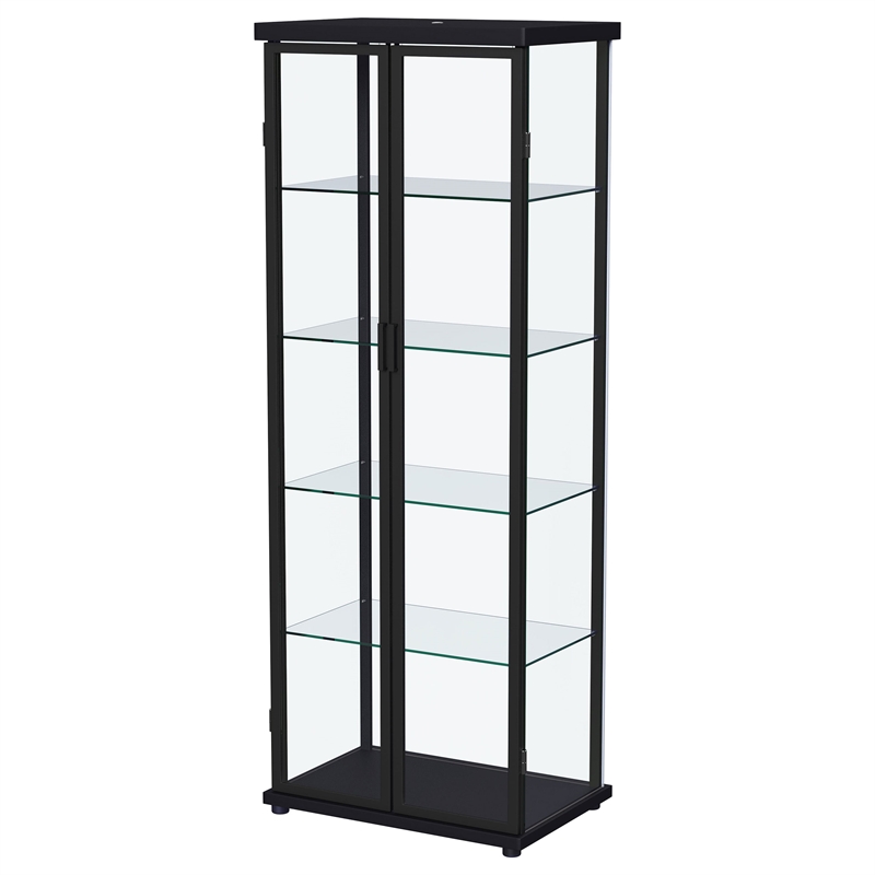 Pemberly Row 4-Shelf Wood Display Curio Cabinet with LED Lighting in Black