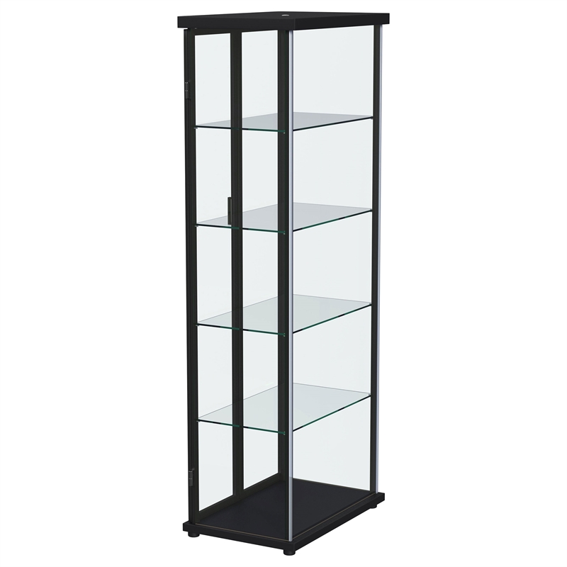 Pemberly Row 4-Shelf Wood Display Curio Cabinet with LED Lighting in Black