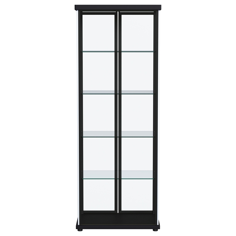 Pemberly Row 4-Shelf Wood Display Curio Cabinet with LED Lighting in Black