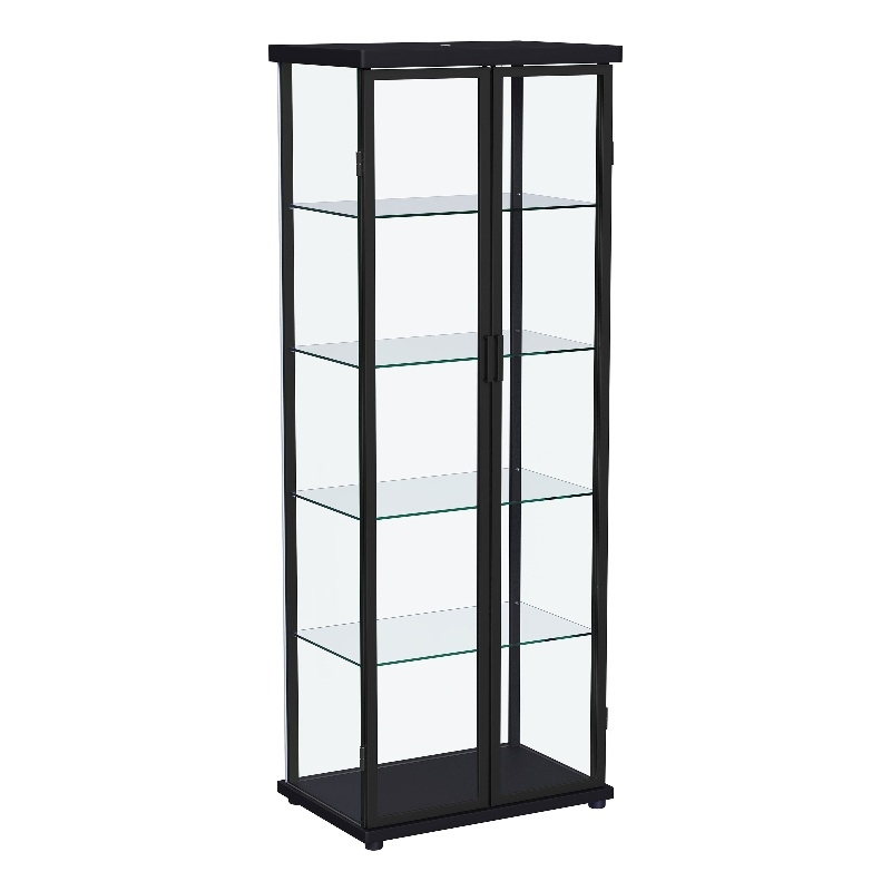 Pemberly Row 4-Shelf Wood Display Curio Cabinet with LED Lighting in Black