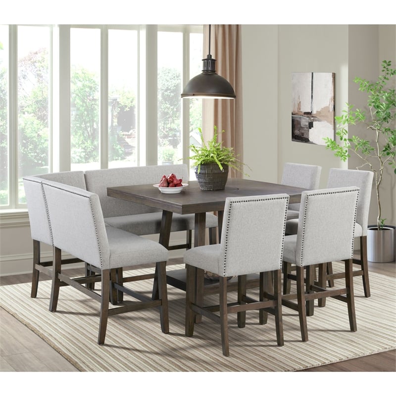 Pemberly Row Contemporary Counter Corner Bench with Upholstered Back