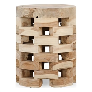 Pemberly Row Contemporary Natural Teak Wood Round Accent Table