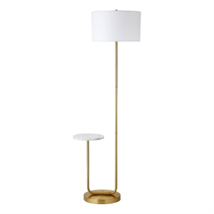 Pemberly Row 23.75&quot Brass/White Marble Metal/Marble/Fabric Floor Lamp