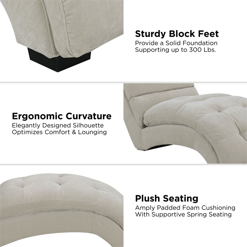 Pemberly Row Contemporary Arched Stitched Tufting Chaise In Amigo Linen