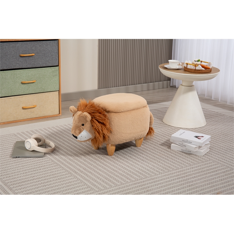 Pemberly Row Kids Lion Animal Storage Ottoman Stool-Furniture for all rooms