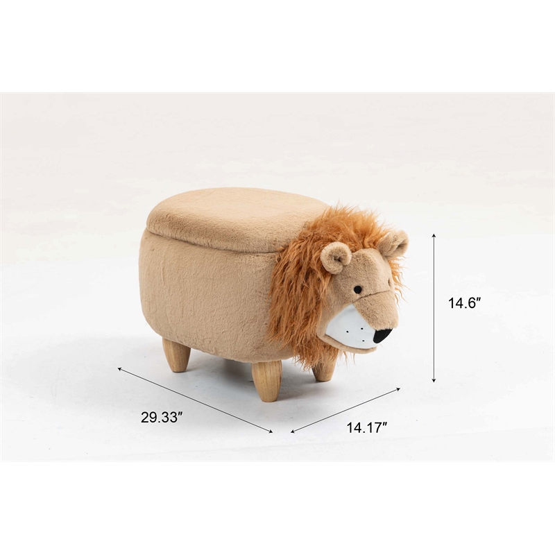 Pemberly Row Kids Lion Animal Storage Ottoman Stool-Furniture for all rooms