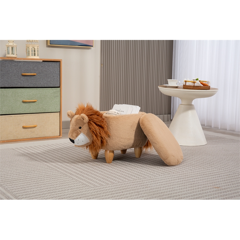 Pemberly Row Kids Lion Animal Storage Ottoman Stool-Furniture for all rooms