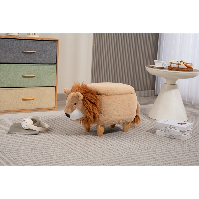 Pemberly Row Kids Lion Animal Storage Ottoman Stool-Furniture for all rooms