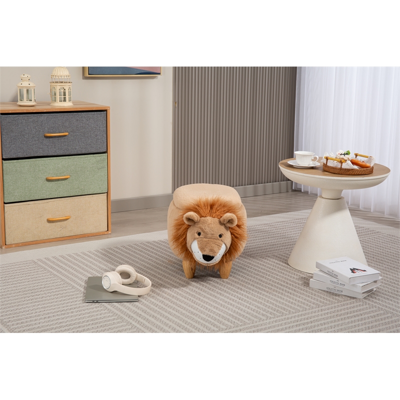 Pemberly Row Kids Lion Animal Storage Ottoman Stool-Furniture for all rooms