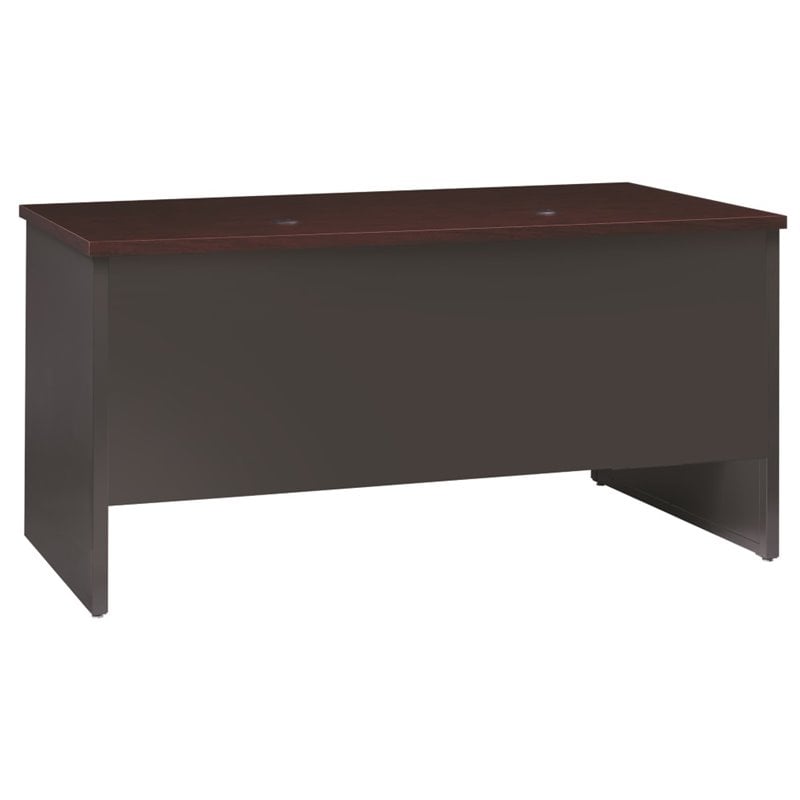 Pemberly Row Double Pedestal Metal Desk Arch Pull Handles Charcoal/Mahogany