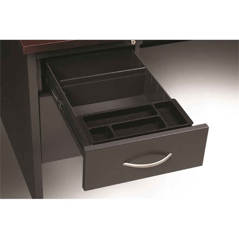 Pemberly Row Double Pedestal Metal Desk Arch Pull Handles Charcoal/Mahogany