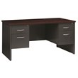 Pemberly Row Double Pedestal Metal Desk Arch Pull Handles Charcoal/Mahogany
