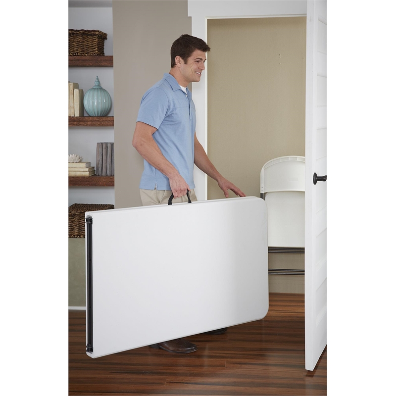 Pemberly Row 8' x 30'' Fold-in-Half Blow Molded Folding Table in White