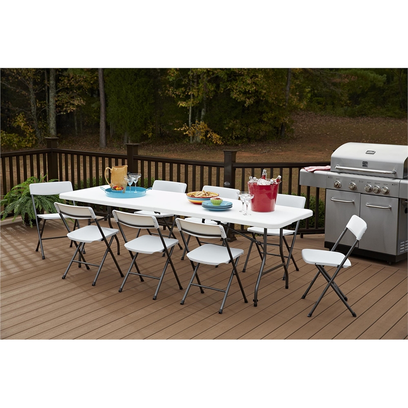 Pemberly Row 8' x 30'' Fold-in-Half Blow Molded Folding Table in White