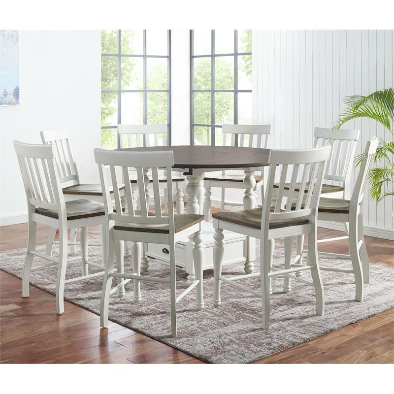 Pemberly Row Two-Tone Ivory and Dark Oak 5-Piece Counter Height Set