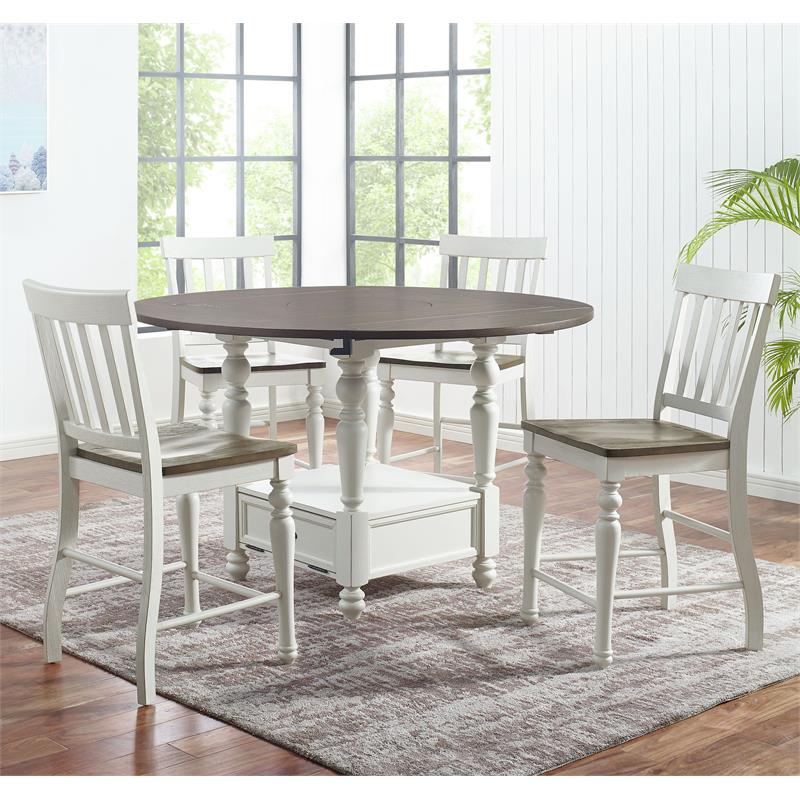 Pemberly Row Two-Tone Ivory and Dark Oak 5-Piece Counter Height Set