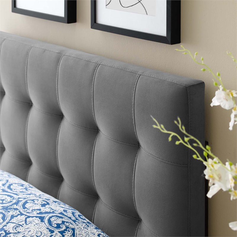 Pemberly Row Biscuit Tufted Twin Performance Velvet Headboard in Gray
