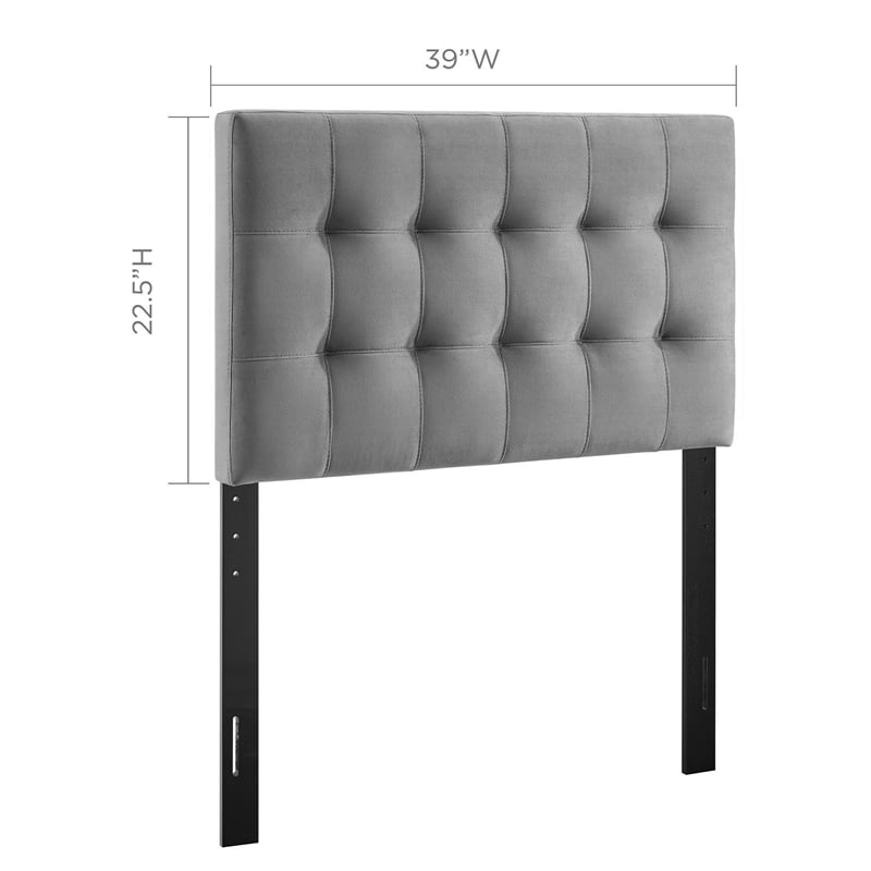 Pemberly Row Biscuit Tufted Twin Performance Velvet Headboard in Gray