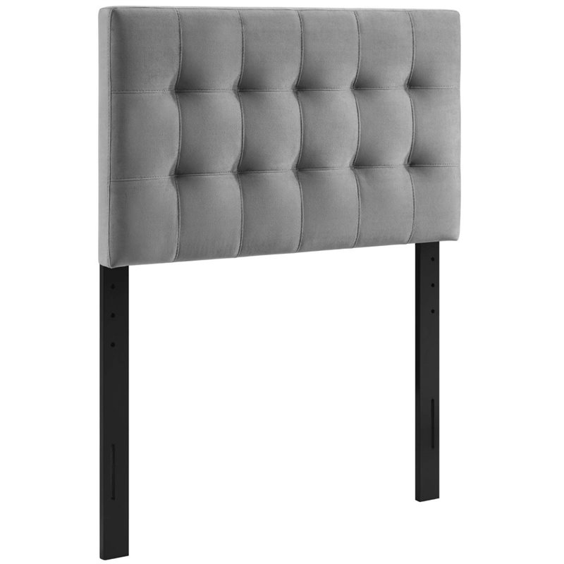 Pemberly Row Biscuit Tufted Twin Performance Velvet Headboard in Gray
