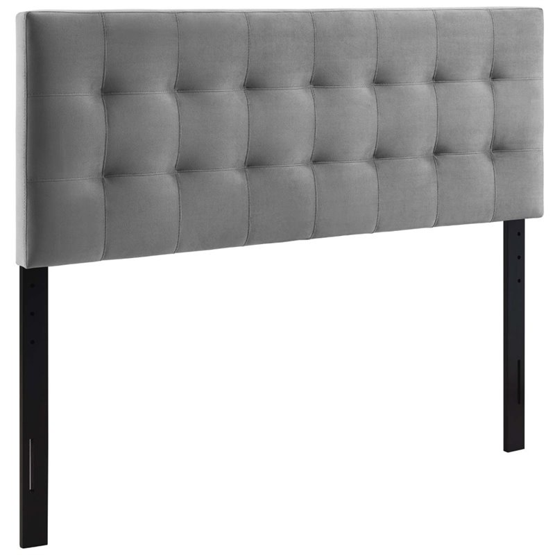Pemberly Row Biscuit Tufted Full Performance Velvet Headboard in Gray