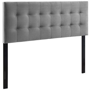Pemberly Row Biscuit Tufted Full Performance Velvet Headboard in Gray
