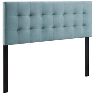 Pemberly Row Biscuit Tufted Full Performance Velvet Headboard in Light Blue