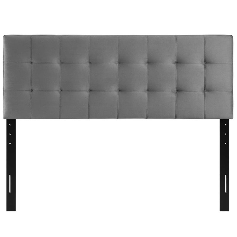 Pemberly Row Queen Biscuit Tufted Performance Velvet Headboard in Gray