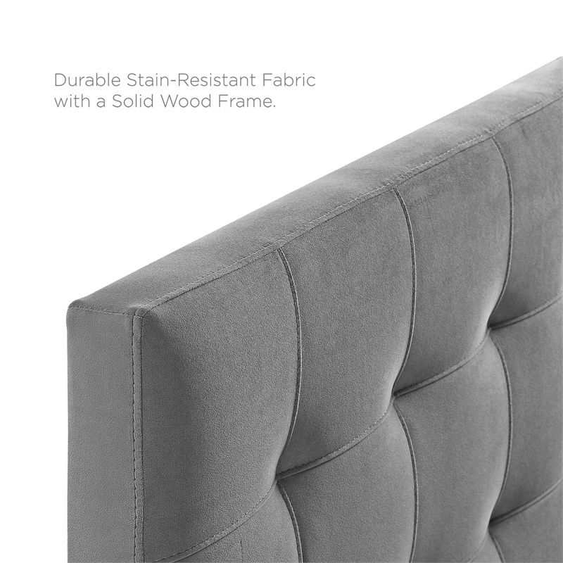 Pemberly Row Queen Biscuit Tufted Performance Velvet Headboard in Gray