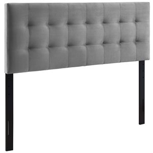 Pemberly Row Queen Biscuit Tufted Performance Velvet Headboard in Gray