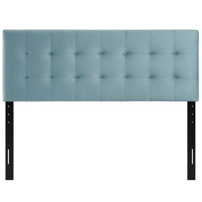Pemberly Row Queen Biscuit Tufted Performance Velvet Headboard in Light Blue