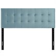 Pemberly Row Queen Biscuit Tufted Performance Velvet Headboard in Light Blue