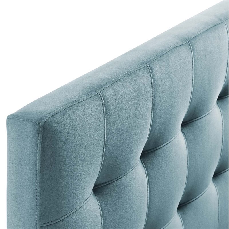 Pemberly Row Queen Biscuit Tufted Performance Velvet Headboard in Light Blue
