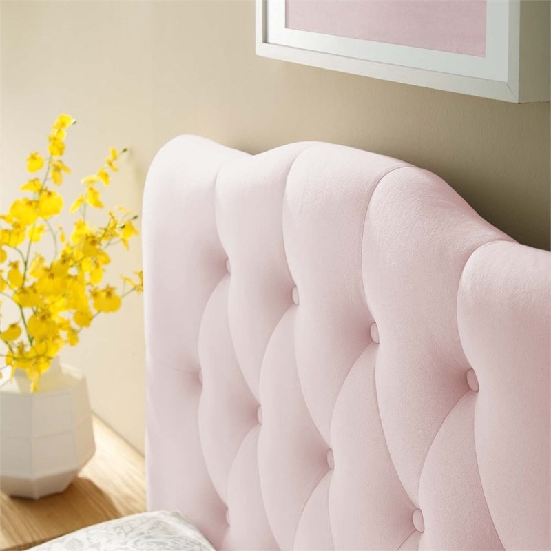 Pemberly Row Twin Diamond Tufted Performance Velvet Headboard in Pink