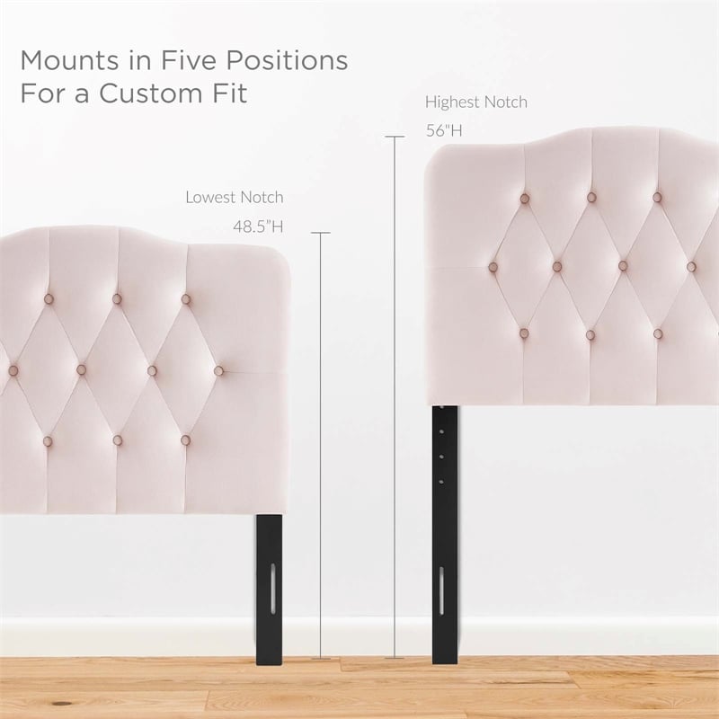 Pemberly Row Twin Diamond Tufted Performance Velvet Headboard in Pink