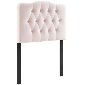 Pemberly Row Twin Diamond Tufted Performance Velvet Headboard in Pink