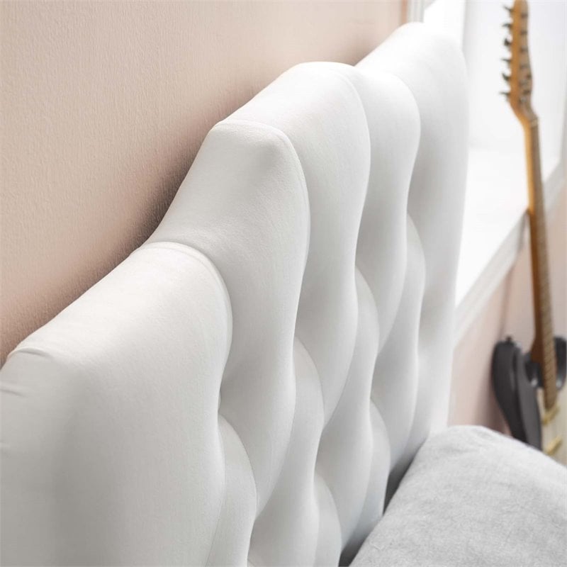 Pemberly Row Twin Diamond Tufted Performance Velvet Headboard in White