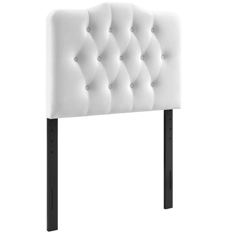 Pemberly Row Twin Diamond Tufted Performance Velvet Headboard in White