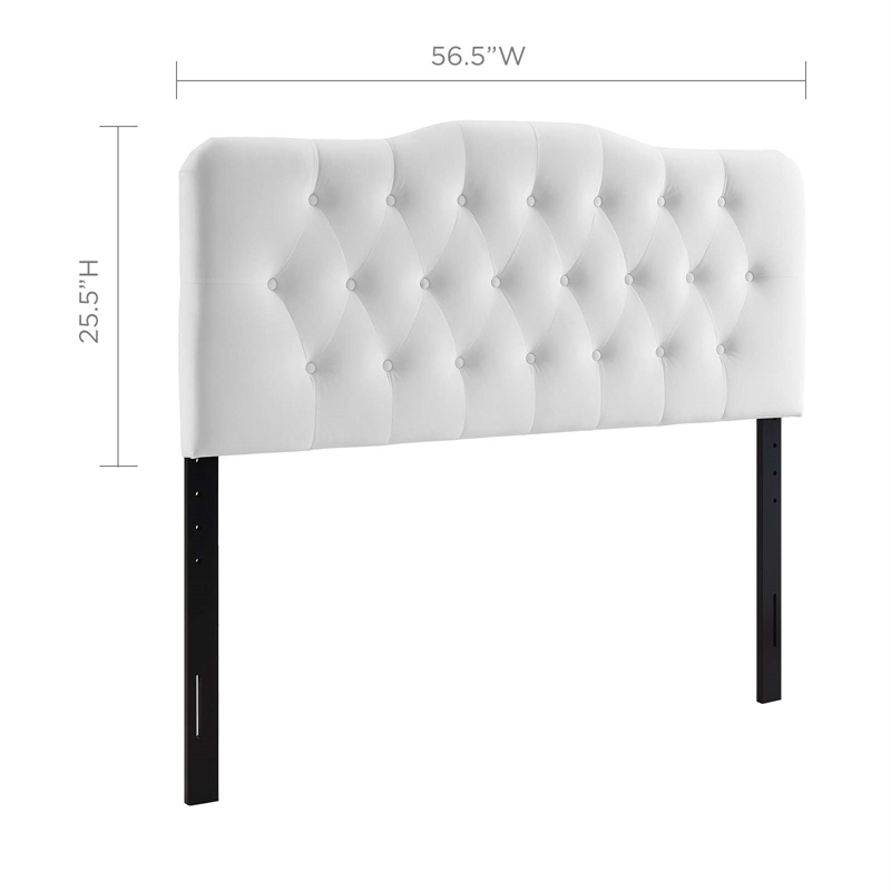 Pemberly Row Full Diamond Tufted Performance Velvet Headboard in White