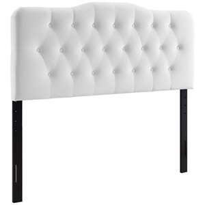 Pemberly Row Full Diamond Tufted Performance Velvet Headboard in White
