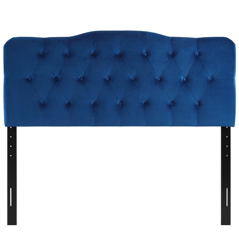 Pemberly Row Queen Diamond Tufted Performance Velvet Headboard in Navy