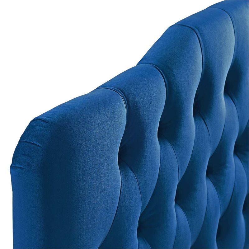 Pemberly Row Queen Diamond Tufted Performance Velvet Headboard in Navy