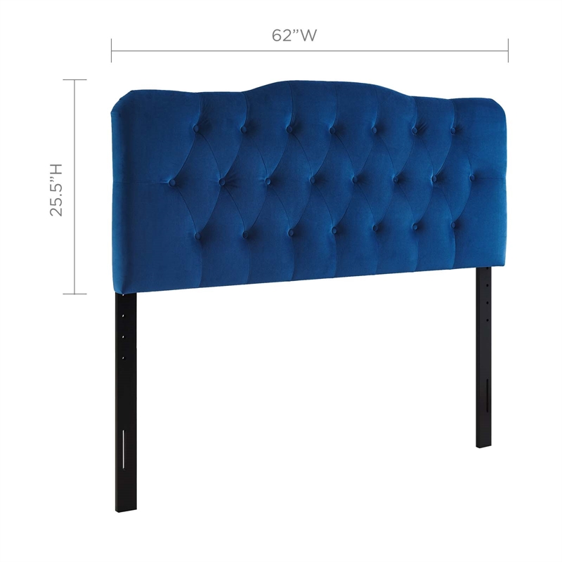 Pemberly Row Queen Diamond Tufted Performance Velvet Headboard in Navy