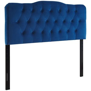 Pemberly Row Queen Diamond Tufted Performance Velvet Headboard in Navy