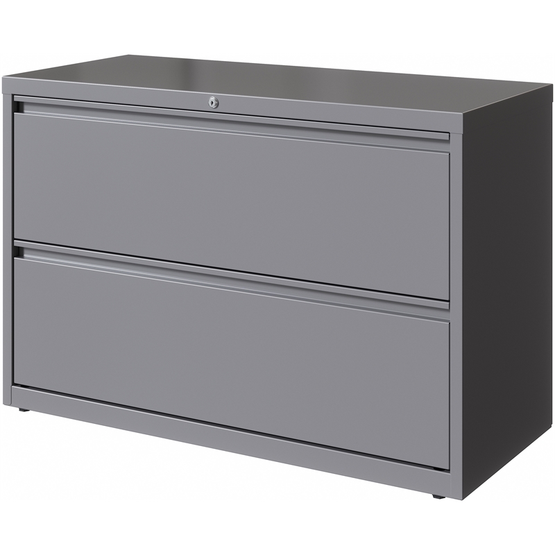 Pemberly Row 42in Wide 2 Drawer Metal Lateral Filing Cabinet Arctic Silver